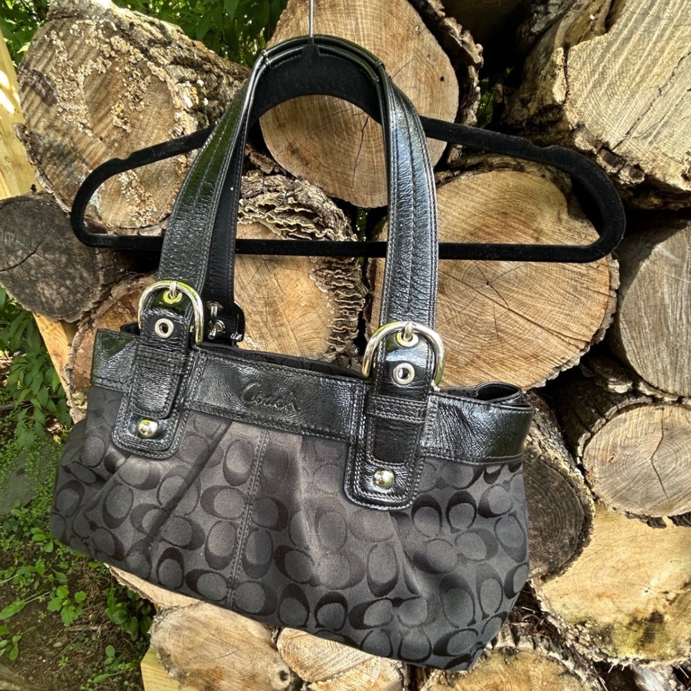 Coach F13742 Soho Pleated Vintage Signature Bag Black Leather Y2K Purse Monogram